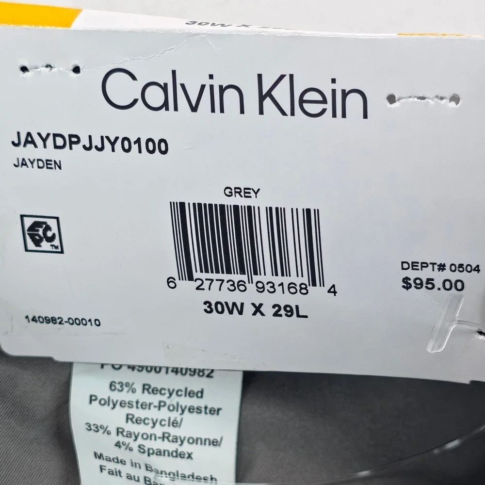 Calvin Klein Mens Jayden Dress Pants 30x29 Grey Skinny Fit Stretch Tailored NWT